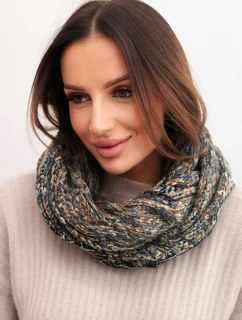 Dámsky vlnený hrubý zimný šál KN24 jeans+khaki