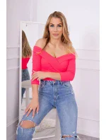 Blúzka s výstrihom do V ružová neónová