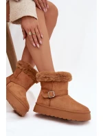 Ženské sněhule na platformě s přezkou a kožešinou Camel Jesella