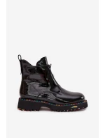 Lakierowane Botki Damskie Z Naturalnej Skóry Ocieplane Artiker 57C0166 Czarne