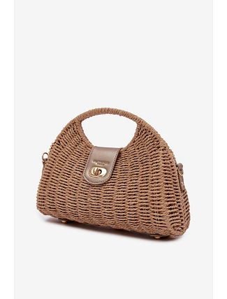 Pletená Malá Kabelka s Odnímatelným Páskem Hnědo-Zlatá Delphine