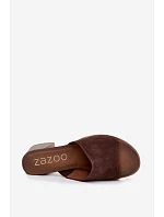 Kožené Semišové Dámské Pantofle Na Podpatku Zazoo 40519 Čokoládové