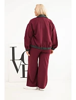 Dámska súprava vo veľkosti Plus Size s mikinou na zips a širokými nohavicami v bordovej farbe Dámska súprava vo veľkosti Plus Size s mikinou na zips a širokými nohavicami v bordovej farbe