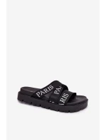 Klapki Damskie Z Materiałowymi Paskami Paris Na Platformie Czarne Celinea