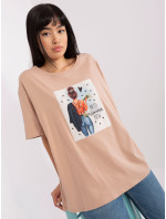 Béžové tričko s potlačou a okrúhlym výstrihom