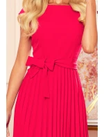 LILA - Plisované dámske šaty v malinovej farbe s krátkymi rukávmi 311-5