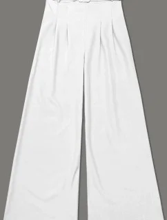 Elegantné biele dámske nohavice s opaskom (18727)