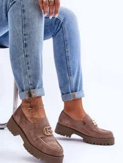 Damskie Półbuty Zamszowe Z Ozdobą Ciemnobeżowe Rosefalls