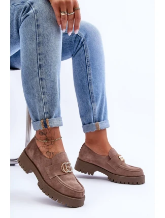 Damskie Półbuty Zamszowe Z Ozdobą Ciemnobeżowe Rosefalls