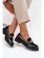 Lakierowane Mokasyny Damskie Ze Złotym Detalem S.Barski HY52-545 Czarne