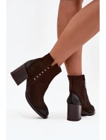 Botki Damskie Z Naturalnego Zamszu Na Słupku Zazoo 1136 Czekoladowe