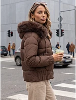 Dámska zimná prešívaná bunda s kožušinou, hnedá, FashionStreet TY5829 Dámska zimná prešívaná bunda s kožušinou, hnedá, FashionStreet TY5829