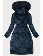 Lesklá prešívaná dámska zimná bunda Dark Blue (977)
