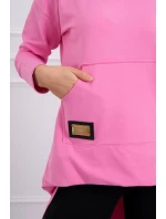 Mikina s kapucňou s dlhým chrbtom ružová