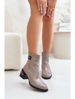 Lakierowane Botki Na Obcasie Ocieplane MR880-093 Szare