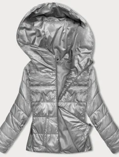 Krátka šedá dámska bunda s kapucňou (B8187-9)