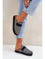 Klapki Damskie Zdobione Cyrkoniami Na Platformie Czarne Deorani