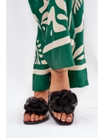 Transparentne Płaskie Klapki Damskie Ze Sztucznym Kwiatem Czarne Vobetta