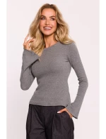 M806 Rebrovaný top s dlhými rukávmi - sivý melír