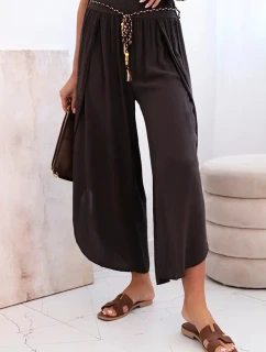 Dámske viskózové nohavice s rozparkom na nohaviciach hnedé