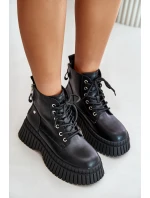 Ocieplane Skórzane Botki Trapery Na Masywnej Podeszwie GOE OO2N4126 Czarne