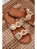 Klapki Damskie Ze Złotymi Przypinkami Beżowe Jenoriela