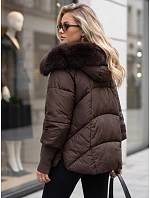 Dámska zimná prešívaná bunda s kožušinou, čokoládová, FashionStreet TY5993 Dámska zimná prešívaná bunda s kožušinou, čokoládová, FashionStreet TY5993