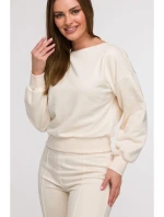 B293 Mikina s kapucňou s otvoreným chrbtom - vanilka