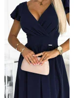 425-3 MATILDE Šaty s výstrihom a krátkymi rukávmi - GRANITE