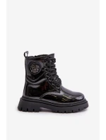 Lakierowane Botki Dziewczęce Ocieplane Futerkiem Na Zamek Czarne Evaliraea