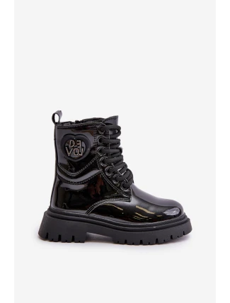 Lakierowane Botki Dziewczęce Ocieplane Futerkiem Na Zamek Czarne Evaliraea