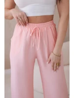 Viskózové nohavice so širokými nohavicami svetlo púdrovo ružovej farby