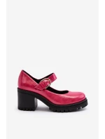 Zazoo 20166 Lakierowane Skórzane Czółenka Fuksja