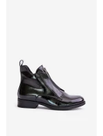 Lakierowane Niskie Botki Damskie Na Płaskim Obcasie Ocieplane Czarne S.Barski HY42-120 Czarne