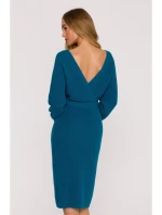 M810 Svetrové šaty s výstrihom do V - oceánsky modré