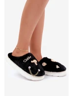 Futrzane Kapcie Z Przypinkami Czarne Ivelfedi