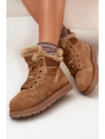 Zamszowe Śniegowce Trapery Damskie Na Platformie Z Futerkiem Big Star SS274370 Camel