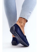 Damskie Modne Zamszowe Mokasyny Granatowe Rabell