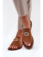 Elegantné dámske kožené papuče s dekoráciou Zazoo 3008 Camel Elegantné dámske kožené papuče s dekoráciou Zazoo 3008 Camel