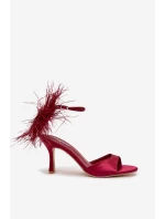 Sandály Na Podpatku S Péřím Bordové Caelina