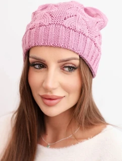 Dámska zimná vlnená čiapka s čipkovým vzorom K427 tmavo ružová
