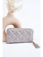 Duży Pikowany Portfel Z Paseczkiem Srebrny Jeffrey
