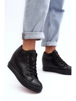 Trampki Skórzane Damskie Na Koturnie Big Star MM274001 Czarne