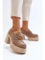 Zazoo 20170 Półbuty Zamszowe Damskie Na Słupku Beżowe