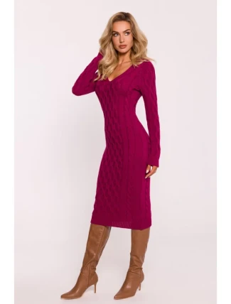 M824 Svetrové šaty s výstrihom do V - ružové M824 Svetrové šaty s výstrihom do V - ružové