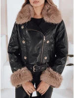 Dámska kožená bunda s kožušinou čierna FashionStreet TY5210