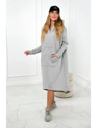 Zateplené šaty s kapucňou šedý