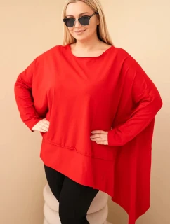 Dámska bavlnená tunika v nadmernej veľkosti s asymetrickým lemom červená