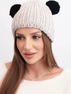 Dámska zimná vlnená čiapka s bambulou K433 béžová