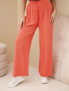 Mušelínové nohavice so širokými nohavicami malinová